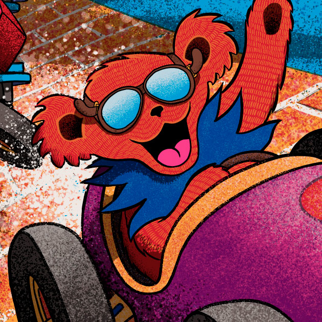 Grateful Dead dancing bear winning the Indy 500 in this Dead & Company poster