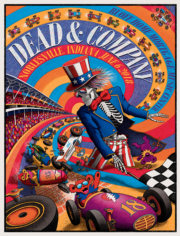 Official concert poster for Dead & Company Noblesville 2018 show by Kyle Baker of Baker Prints