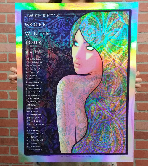 Umphrey's McGee official 2017 Winter Tour poster by Baker Prints - Rainbow Foil Variant