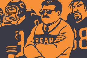 orange-and-navy drawing of Coach Ditka